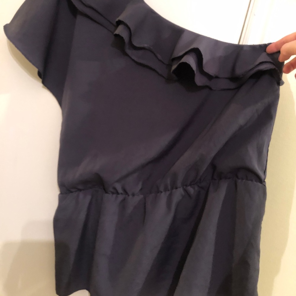 Charcoal Gray One Shoulder Blouse